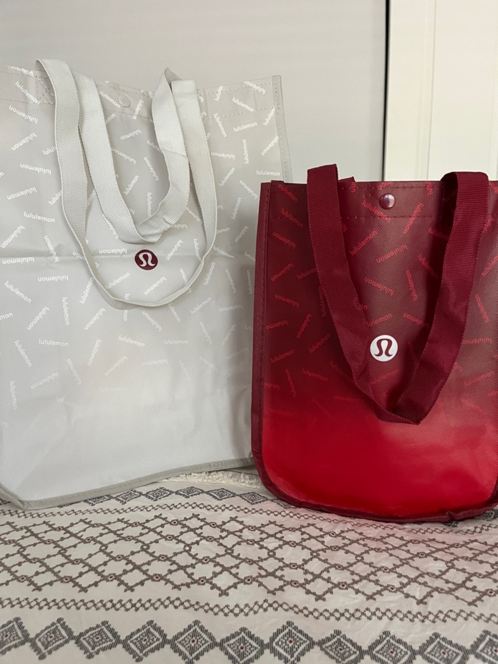 lululemon athletica Red and White Reusable Tote Pair